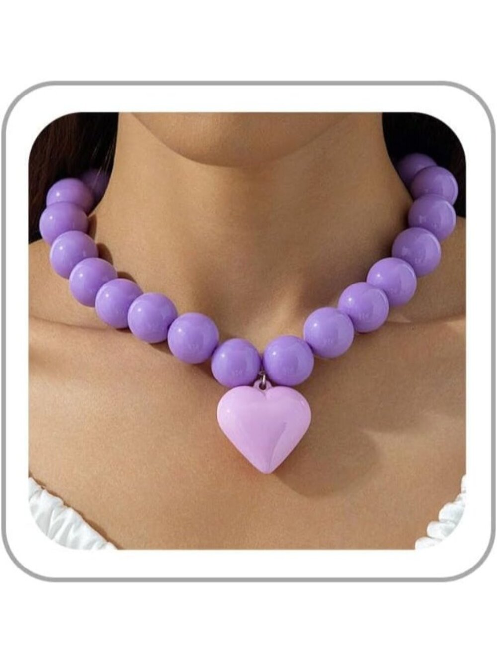 Women's Purple Chunky Beaded Heart Pendant Necklace Trendy Y2k Choker Gift